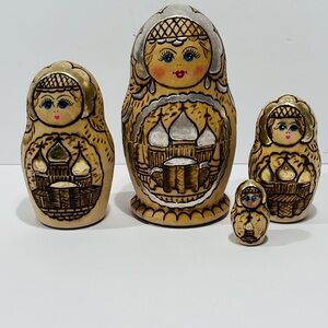 Vintage Matryoshka Birch Nesting Doll Handmade & Hand Painted